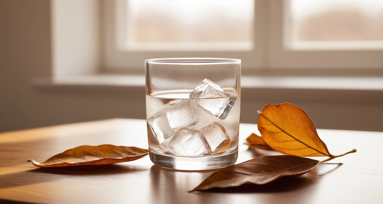 clear glass of water with floating ice c 1