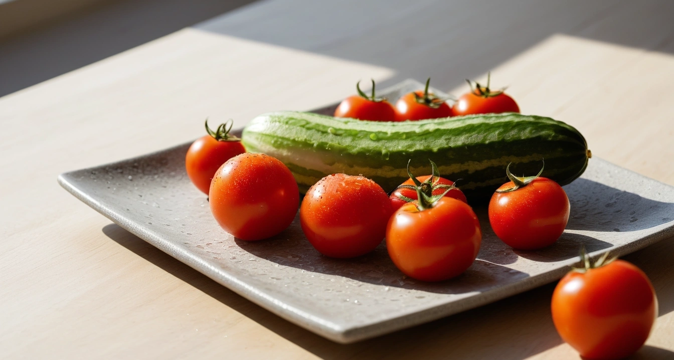 fresh cucumber slices and cherry tomatoe 1