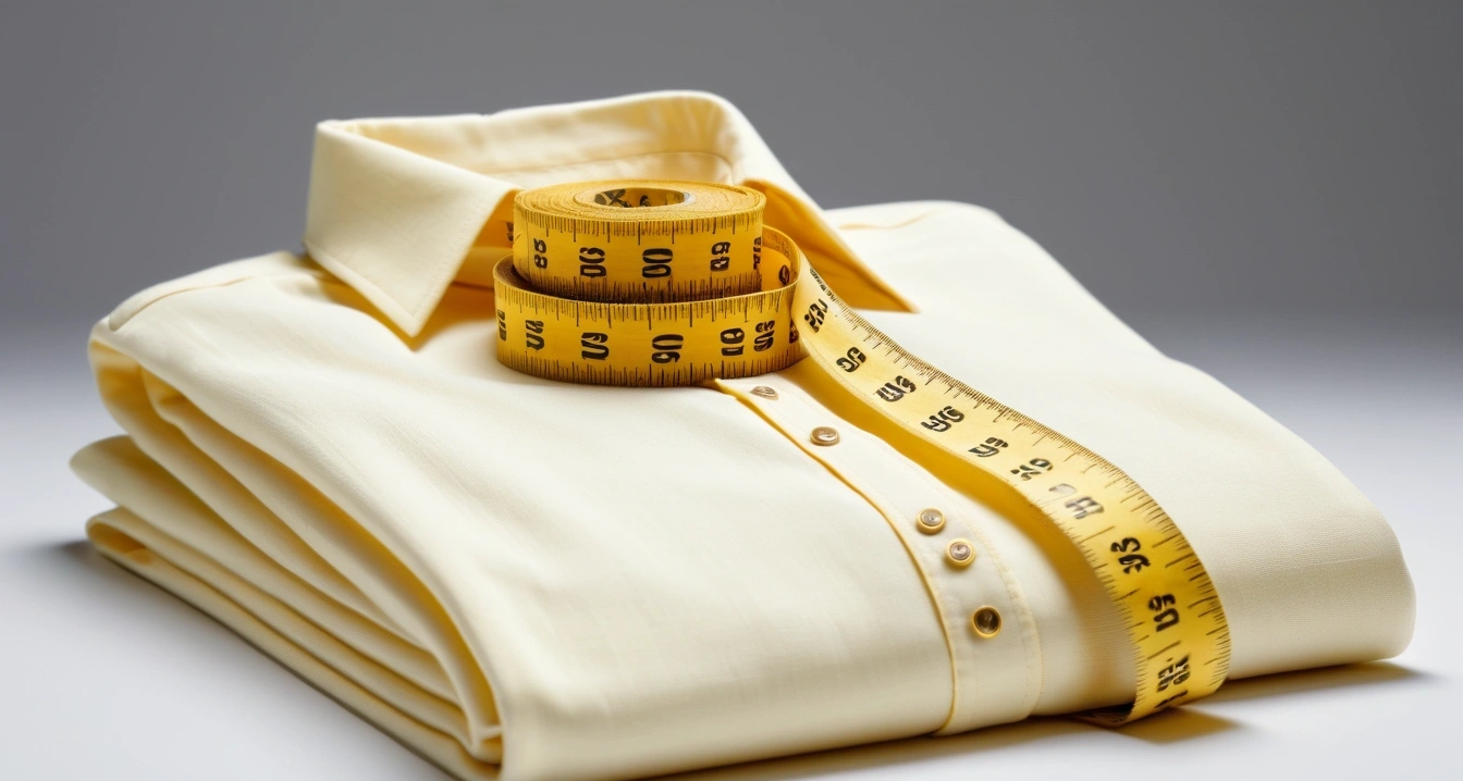 칼륨<br>- 현지 마켓 실전 쇼핑 팁 (a neatly folded premium shirt, a soft yellow measuring tape, fashion boutique display)