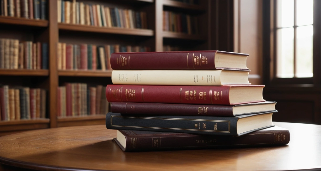 안티에이징 - 피부 탄력 구조와 노화의 상관관계 (concept of anti aging, a beautifully arranged stack of classic literature books, elegant library table, no people)