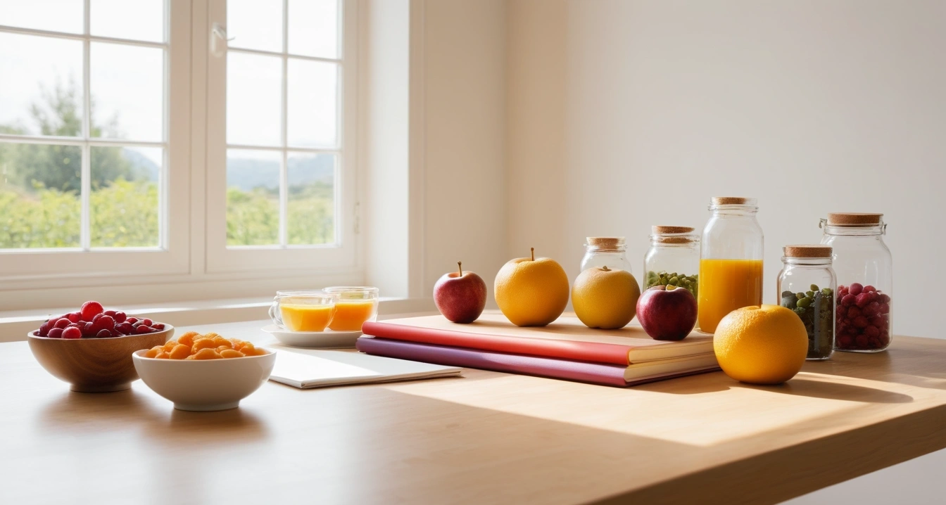 항산화 영양제 - 해외 직구 및 브랜드별 영양제 가격 비교 프로세스 (concept of antioxidant nutrients, a clean minimalist workspace, organized colorful stationery, productivity aesthetic, no people)