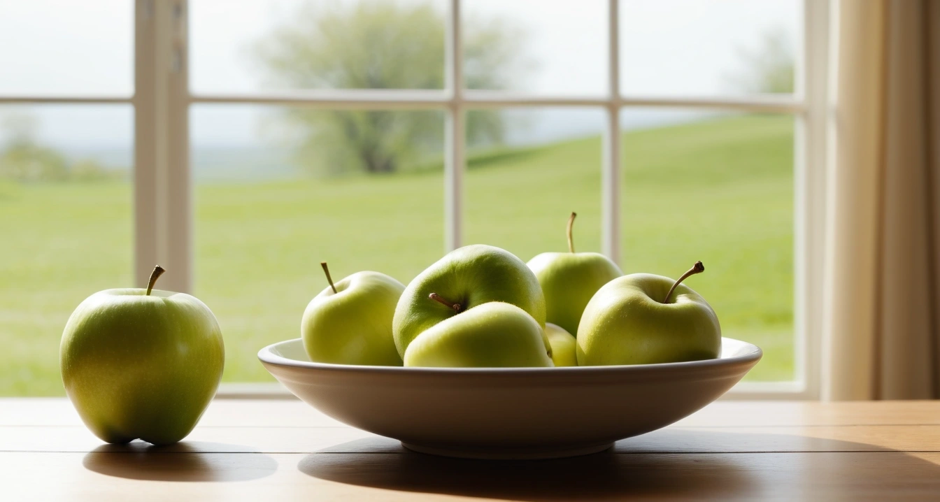 갱년기 - 여성 갱년기 진단 키트와 디지털 헬스케어 기기 (concept of climacteric, a neat arrangement of healthy daily vitamins and fresh green apples, wellness concept, no people)