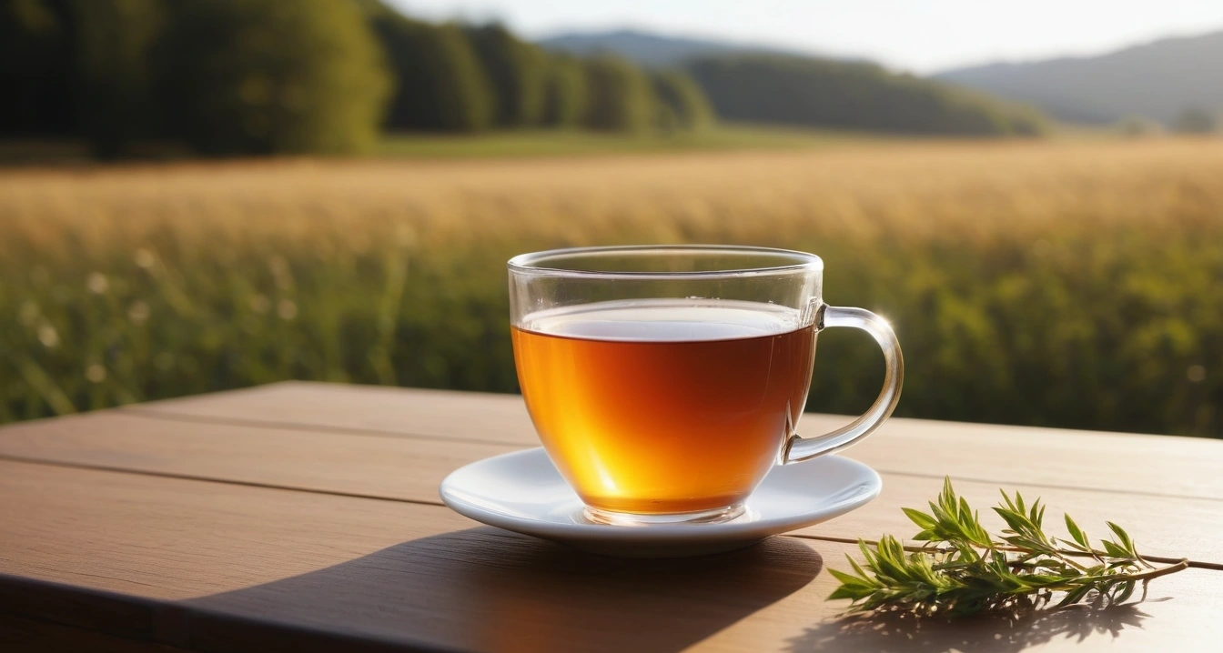 질환 - 업무 효율을 저해하는 스마트폰 기반 디지털 헬스케어 (concept of concept, close-up of a modern digital thermometer and a warm cup of herbal tea, health recovery, no people)