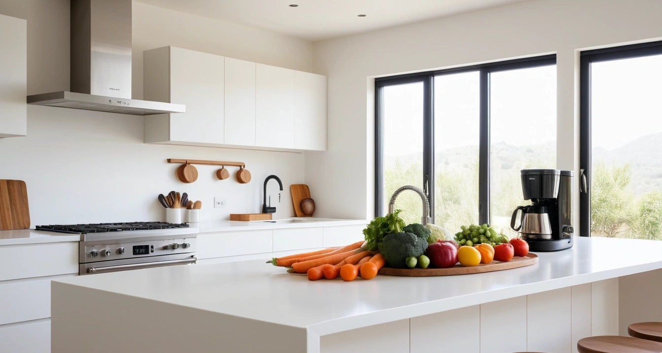 이상 신호 - 디지털 기기 수영 모드 및 센서 신호 오작동 해결 (concept of concept signal, a pristine modern kitchen island, fresh vegetables, aesthetic coffee maker, no people)