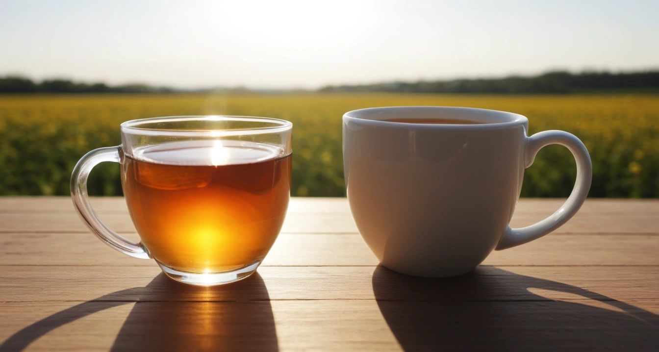 혈당 - 연속 혈당 측정기 관리의 사각지대 (concept of concept sugar, close-up of a modern digital thermometer and a warm cup of herbal tea, health recovery, no people)