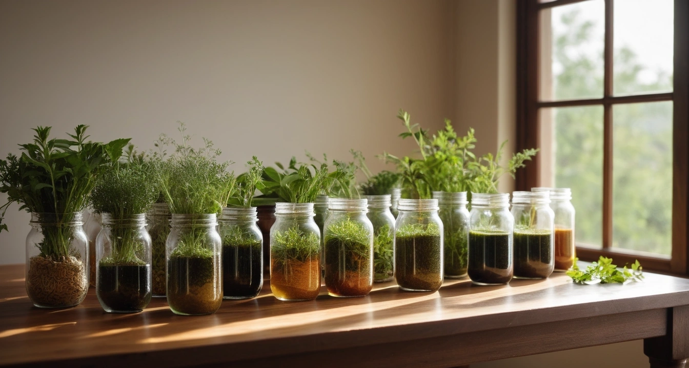 전해질 영양제 - 전해질 영양제 섭취 타이밍과 권장 섭취법 (concept of electrolyte supplement, a pristine bright herbal medicine preparation table, fresh green healing herbs, no people)
