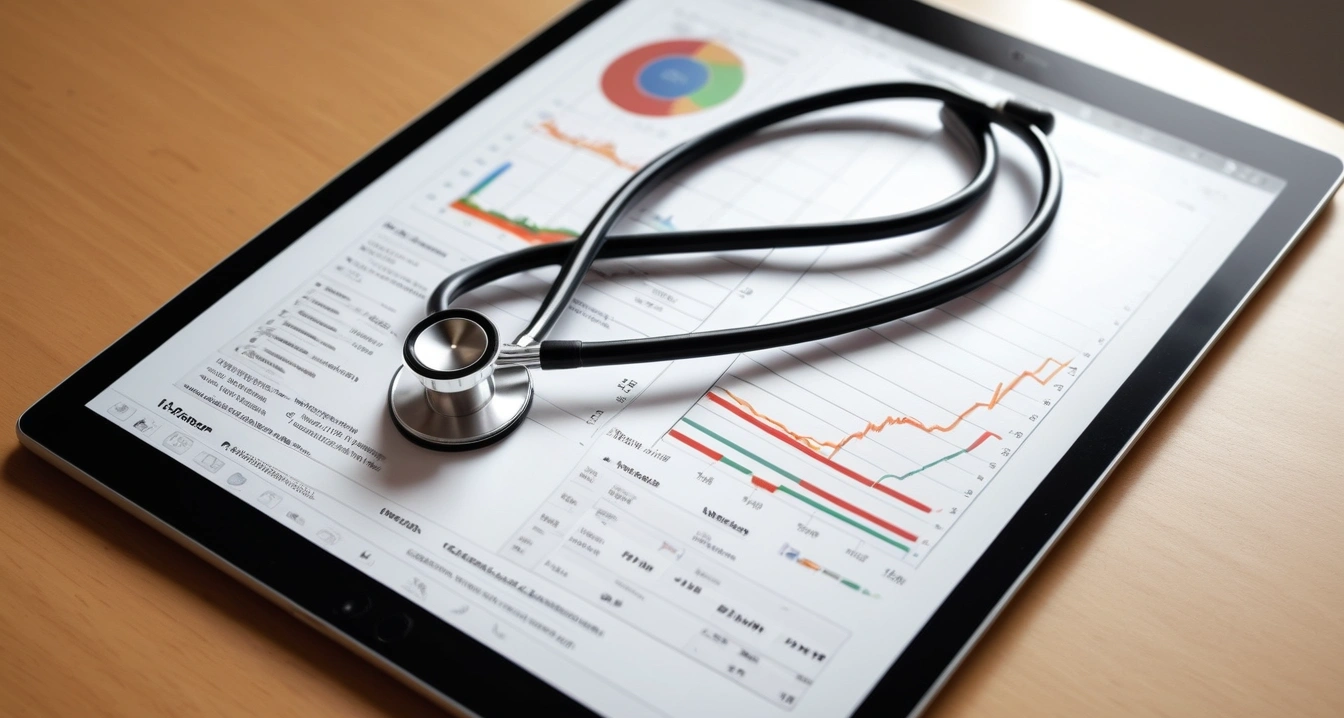 전해질 영양제 - 고강도 운동과 일상 속 전해질 보충제 선택 가이드 (concept of electrolyte supplement, a professional medical stethoscope resting on a digital tablet displaying health data, no people)