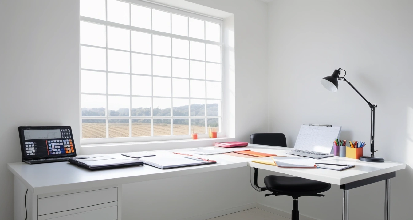 건강검진 - 건강검진 결과지 해석과 사후 관리를 위한 데이터 활용법 (concept of health checkup, a clean minimalist workspace, organized colorful stationery, productivity aesthetic, no people)