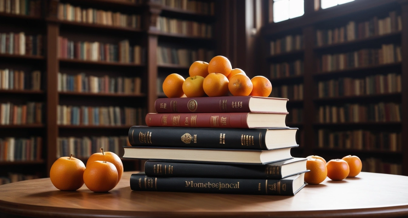 건강기능식품 - 건강기능식품 주의사항 상담 및 소비자 피해 보상 청구 절차 (concept of Health functional food, a beautifully arranged stack of classic literature books, elegant library table, no people)