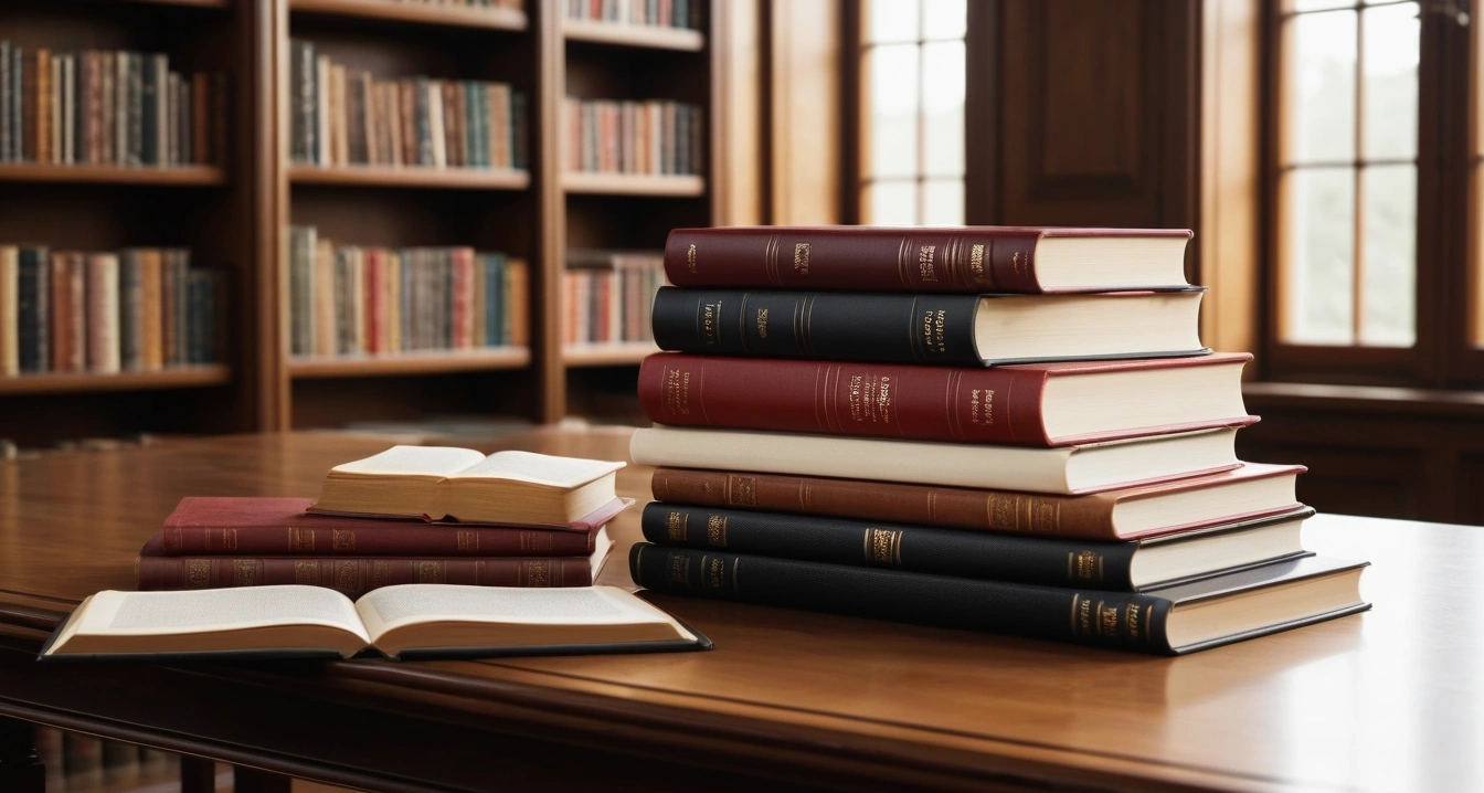 인터넷 건강 정보 - 디지털 헬스케어 플랫폼의 올바른 활용 (concept of internet health information, a beautifully arranged stack of classic literature books, elegant library table, no people)