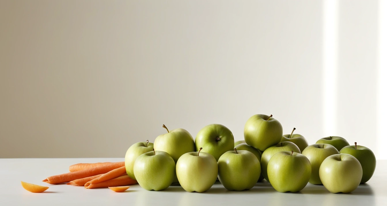 남성 갱년기 - 비대면 진료와 헬스케어 키오스크의 에너지 절약법 (concept of male menopause, a neat arrangement of healthy daily vitamins and fresh green apples, wellness concept, no people)