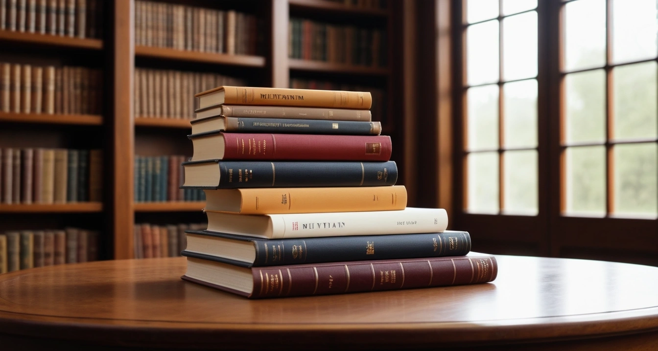 종합비타민 - 개인별 맞춤형 종합비타민 선택 가이드 (concept of multivitamin, a beautifully arranged stack of classic literature books, elegant library table, no people)