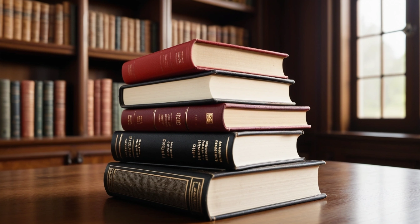 종합비타민 - 천연 유래 성분과 종합 비타민의 중복 과다 섭취 주의 (concept of multivitamin, a beautifully arranged stack of classic literature books, elegant library table, no people)