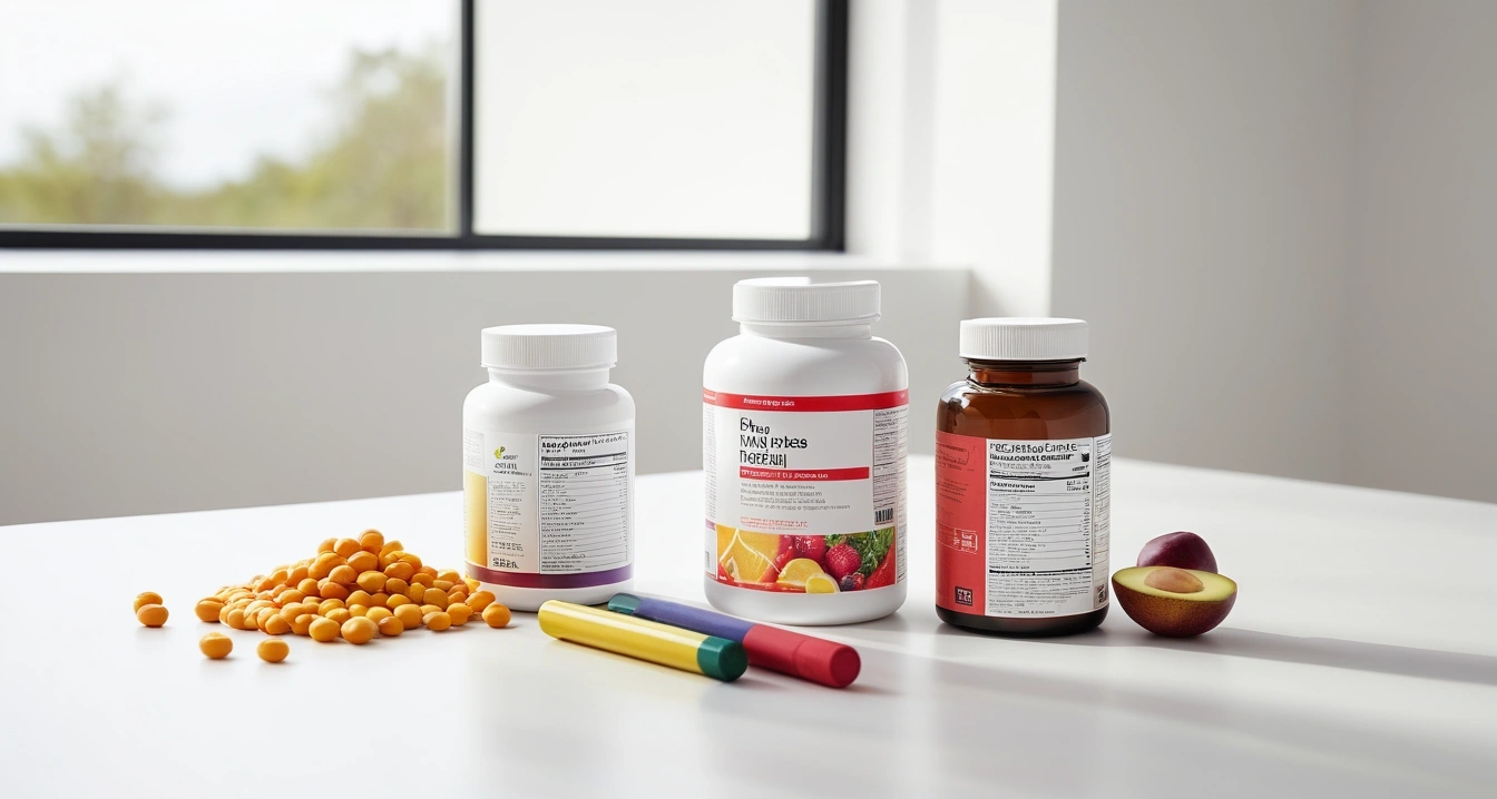 영양제 - 오메가3와 혈관이라는 고속도로의 유지보수 (concept of nutritional supplements, a clean minimalist workspace, organized colorful stationery, productivity aesthetic, no people)