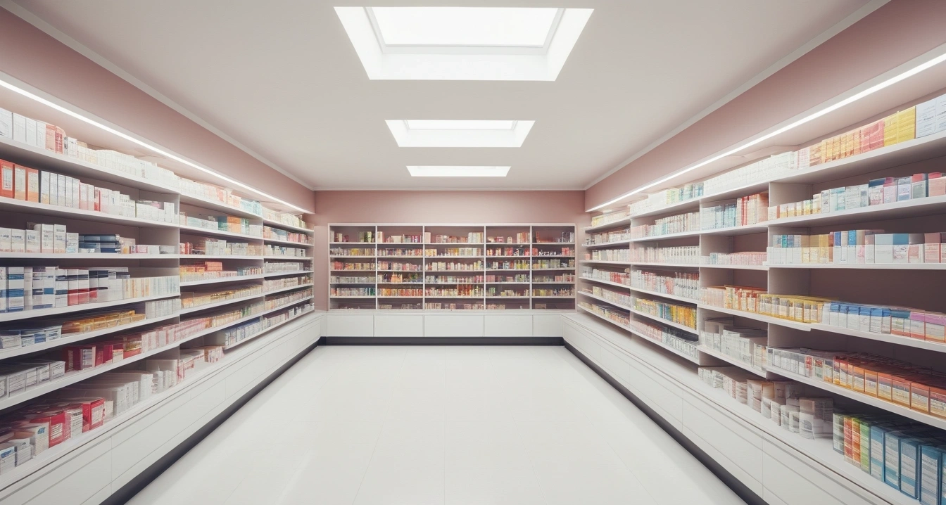 약국 - 프랑스 몽쥬약국 택스리펀 전략 (concept of pharmacy, a clean minimalist workspace, organized colorful stationery, productivity aesthetic, no people)