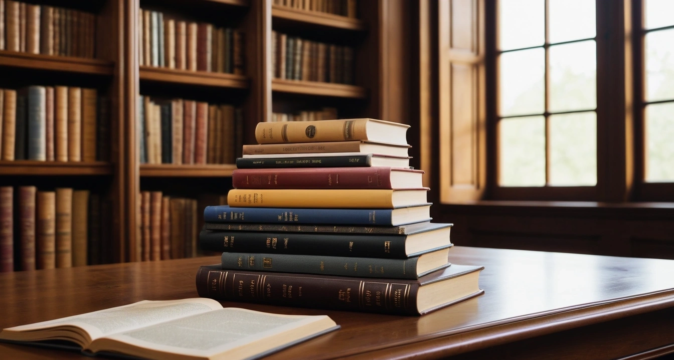 기억력 저하 - 혈중 아밀로이드-베타 수치와 뇌 건강 데이터 (concept of poor memory, a beautifully arranged stack of classic literature books, elegant library table, no people)