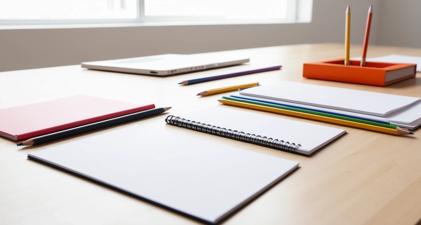 기억력 저하 - 치매안심센터와 조기 선별검사 프로세스 (concept of poor memory, a clean minimalist workspace, organized colorful stationery, productivity aesthetic, no people)