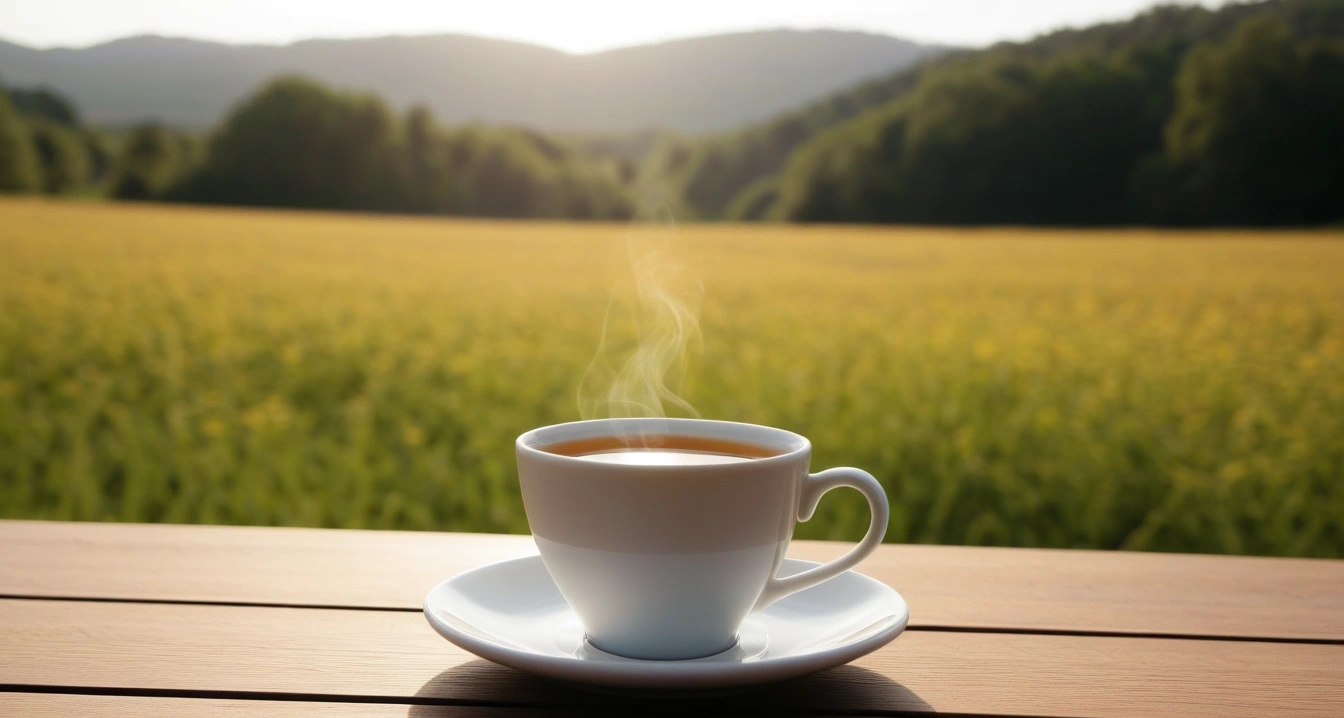 비염 - 호흡기 보호를 위한 스마트 기기 및 환경 관리 (concept of rhinitis, close-up of a modern digital thermometer and a warm cup of herbal tea, health recovery, no people)