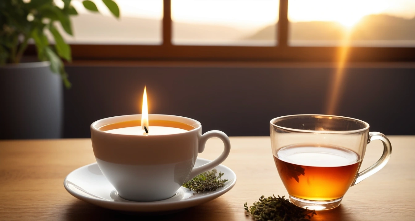 concept of softly lit aroma candle and h 1