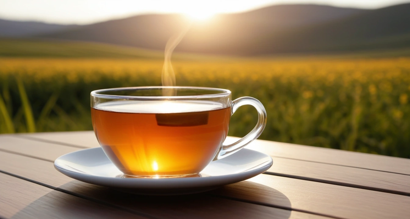 내장지방 - 신체 활동과 스포츠용품의 투자 우선순위 (concept of Visceral fat, close-up of a modern digital thermometer and a warm cup of herbal tea, health recovery, no people)