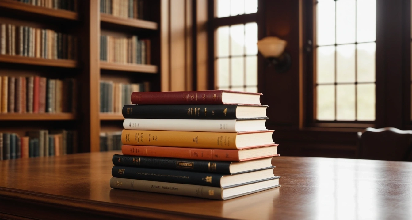 비타민 - 고함량 활성비타민 벤포벨에스정의 피로 회복 메커니즘 (concept of vitamin, a beautifully arranged stack of classic literature books, elegant library table, no people)